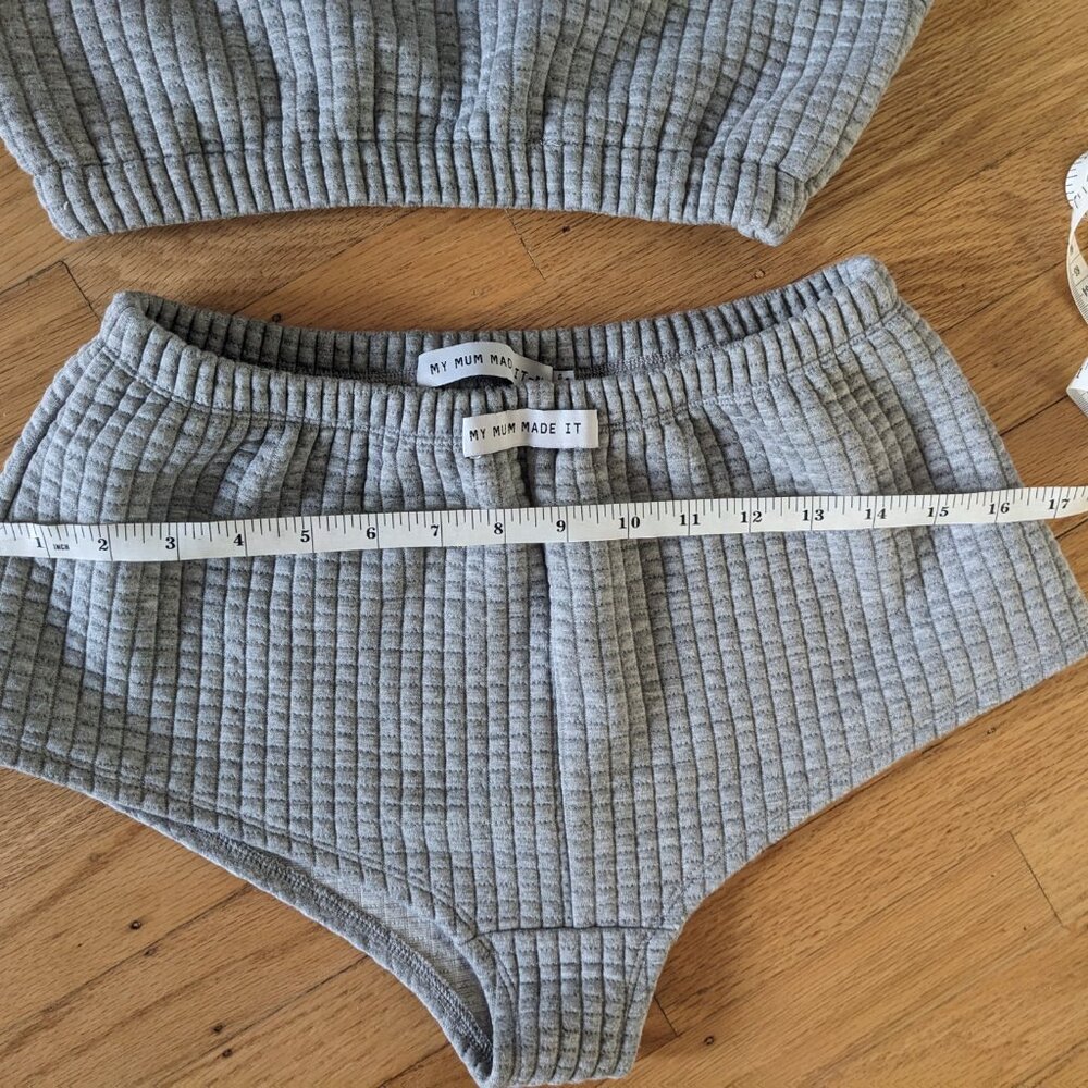 MY MUM MADE IT Grey Quilted Knit Crop Top and Booty Shorts Lounge Set Women’s M - Picture 7 of 7